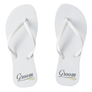 Simple Groom Floral Wedding Calligraphy Flip Flops
