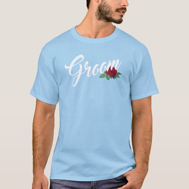 Simple Groom Floral Wedding Calligraphy | T-Shirt (Front)