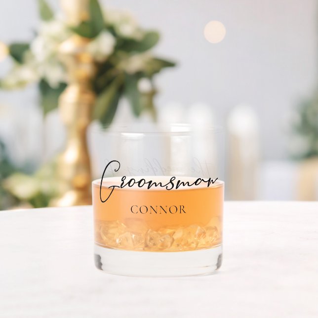 Simple Groomsman Customisable Two Sided Wedding Whiskey Glass (Insitu (Wedding))