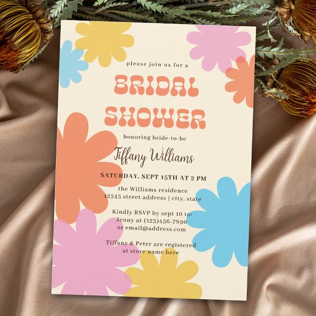 Simple Groovy Flowers Bridal Shower Invitation (Creator Uploaded)
