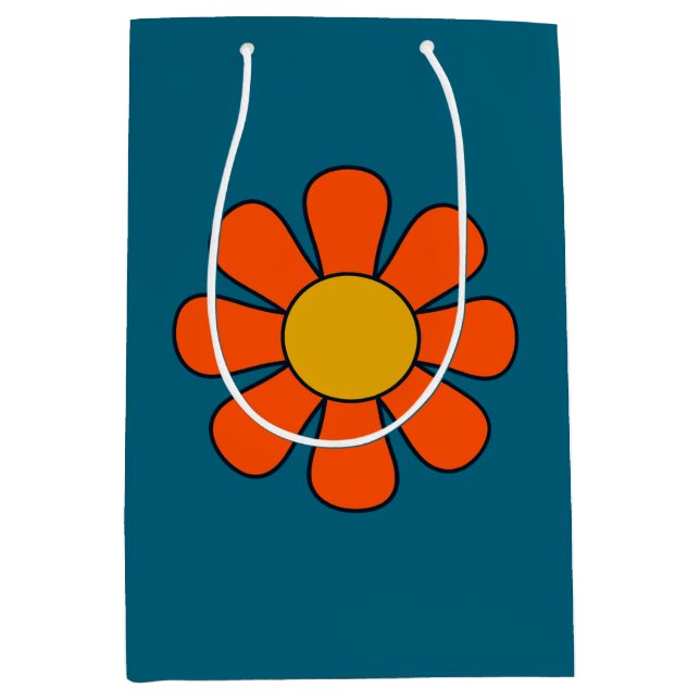 Simple Groovy Retro Modern 60s 70s Flower Single Medium Gift Bag (Front)