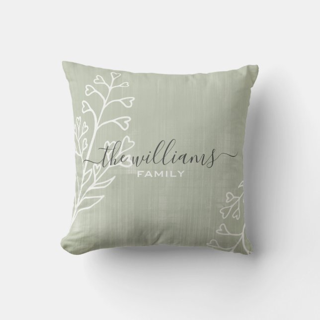 Simple Grunge Script Calligraphy Green Family Name Cushion (Front)