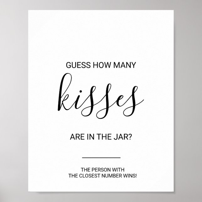 Simple Guess How Many Kisses Bridal Shower Game Poster (Front)