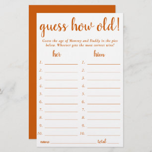 Simple Guess How Old Fall Orange Photo Game Card