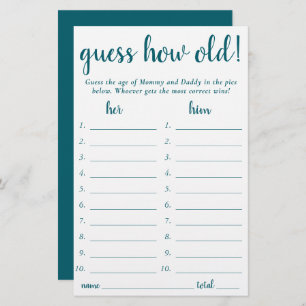 Simple Guess How Old   Teal Aqua Photo Game Card