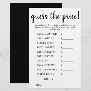 Simple Guess Prices Black Shower Game Card