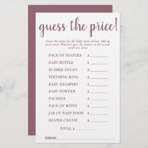 Simple Guess Prices   Desert Rose Shower Game Card