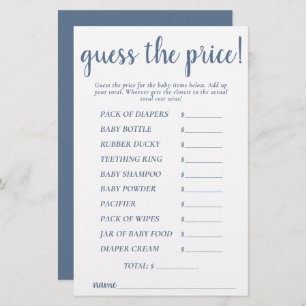 Simple Guess Prices Dusty Blue Shower Game Card