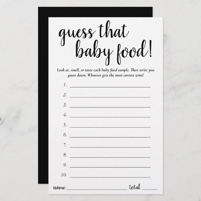 Simple Guess the Baby Food | Black Script Game (Front/Back)