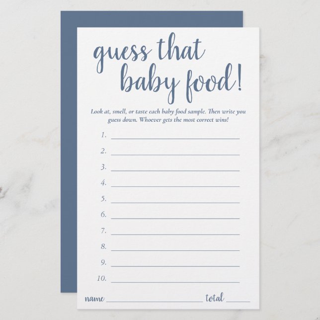 Simple Guess the Baby Food | Dusty Blue Game Card (Front/Back)