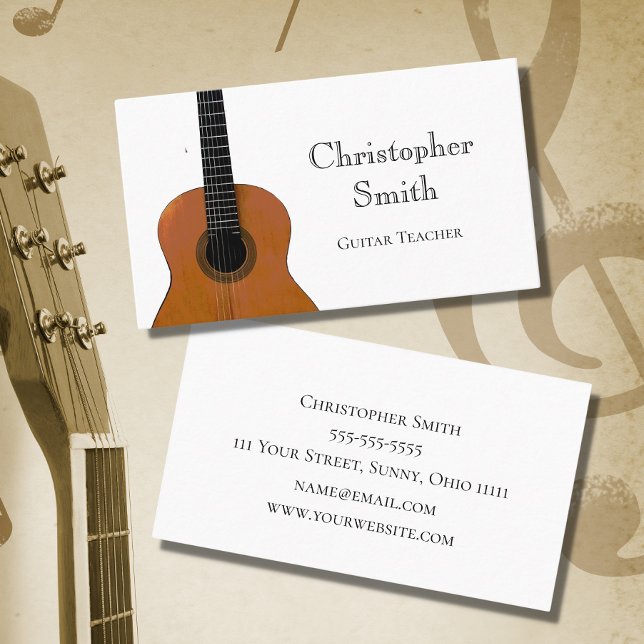 Simple Guitar Teacher Music Lessons Business Card (Creator Uploaded)