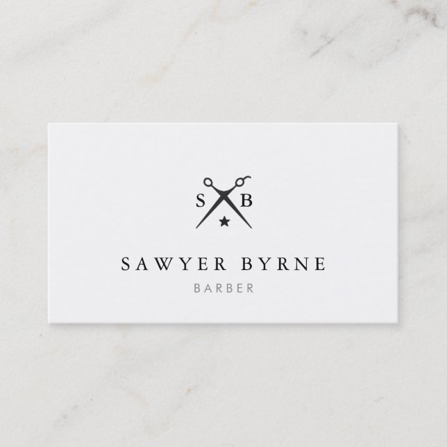 Simple Hairstylist Barber Scissors Logo White Business Card (Front)