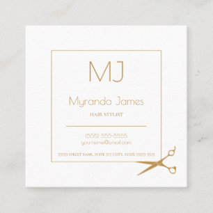 Simple Hairstylist Modern Gold Haircutting Shears Square Business Card