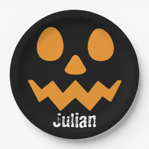 Simple Halloween Day Jack-o-Lantern Pumpkin Name Paper Plate