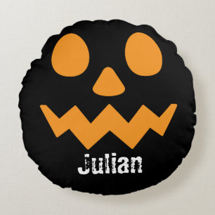 Simple Halloween Day Jack-o-Lantern Pumpkin Name Round Cushion