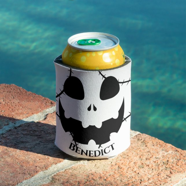 Simple Halloween jack-o-lantern pumpkin face Name Can Cooler (In Situ Pool)