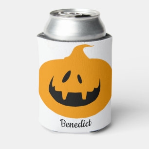 Simple Halloween jack-o-lantern pumpkin face Name Can Cooler