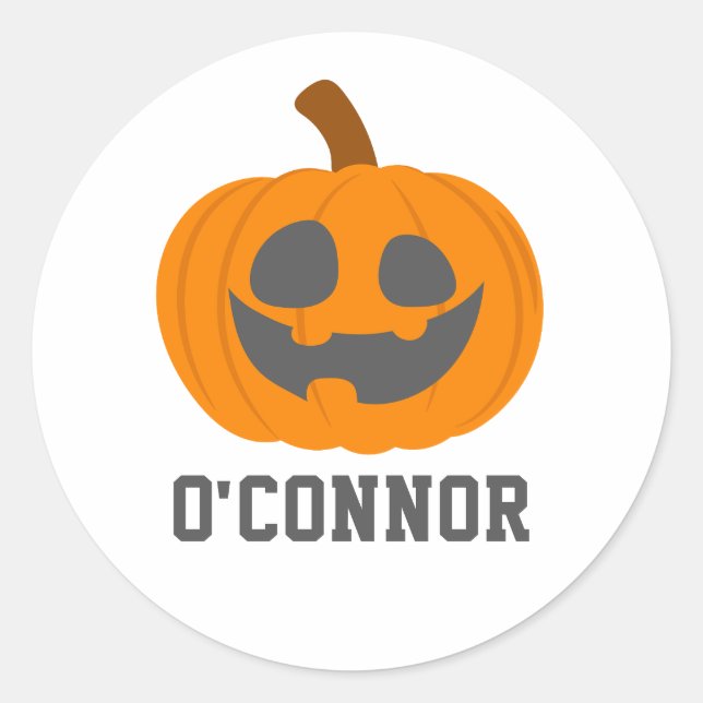 Simple Halloween jack-o-lantern pumpkin face Name Classic Round Sticker (Front)