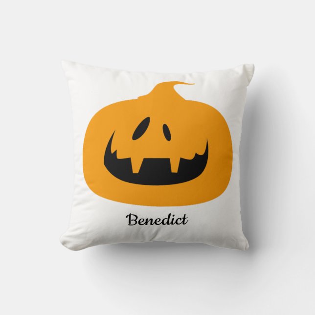 Simple Halloween jack-o-lantern pumpkin face Name Cushion (Front)