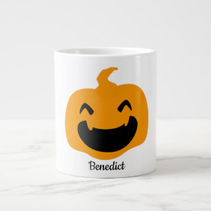 Simple Halloween jack-o-lantern pumpkin face Name Large Coffee Mug