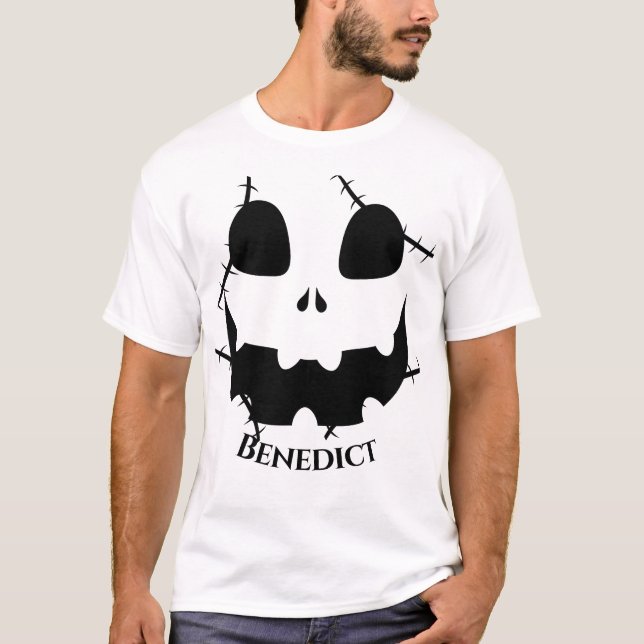 Simple Halloween jack-o-lantern pumpkin face Name T-Shirt (Front)