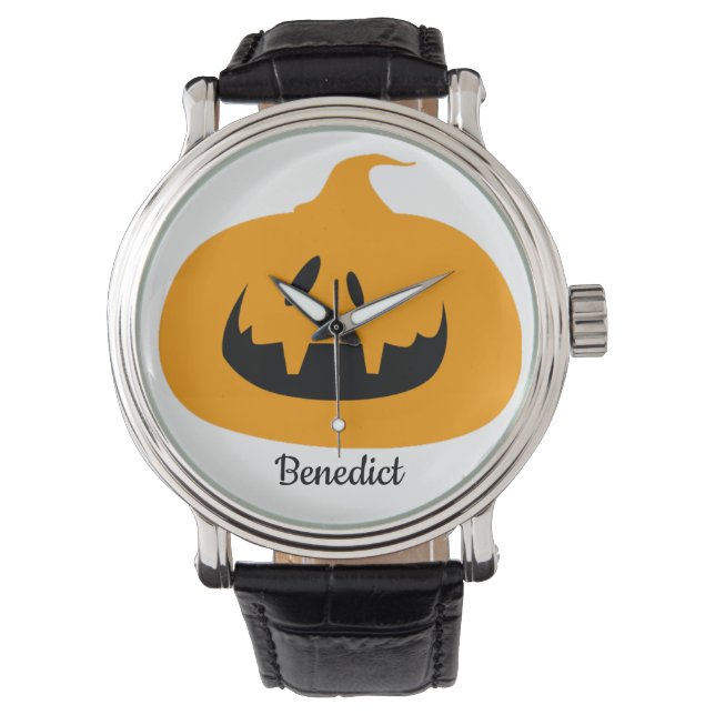 Simple Halloween jack-o-lantern pumpkin face Name Watch (Front)