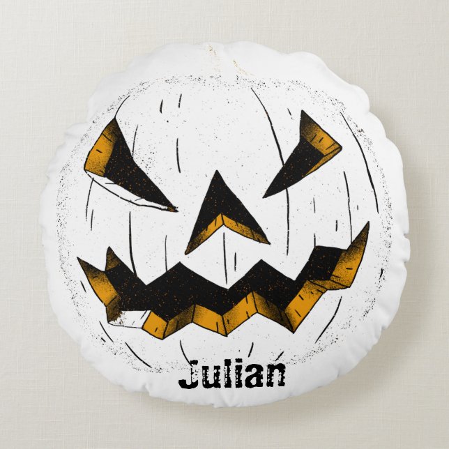 Simple Halloween jack-o-lantern pumpkin face Round Cushion (Front)