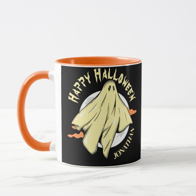 Simple Halloween spooky ghost Personalised Name Mug (Left)