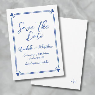 Simple Hand Drawn Blue Wedding Save The Date