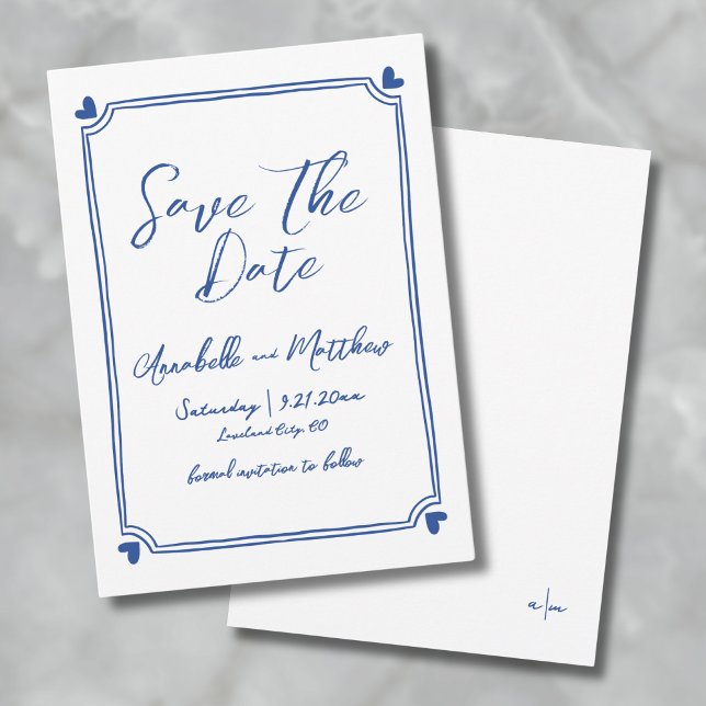 Simple Hand Drawn Blue Wedding Save The Date (Simple Hand Drawn Blue Wedding Save the Date)
