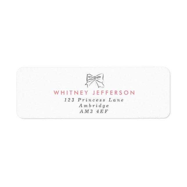 Simple Hand Drawn Bow Pink Return Address Label (Front)