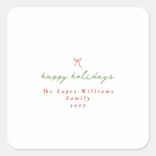 Simple Hand Drawn Bow Red & Green Christmas Square Sticker