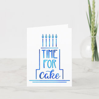Simple Hand Drawn Cake Happy Birthday Blue Card
