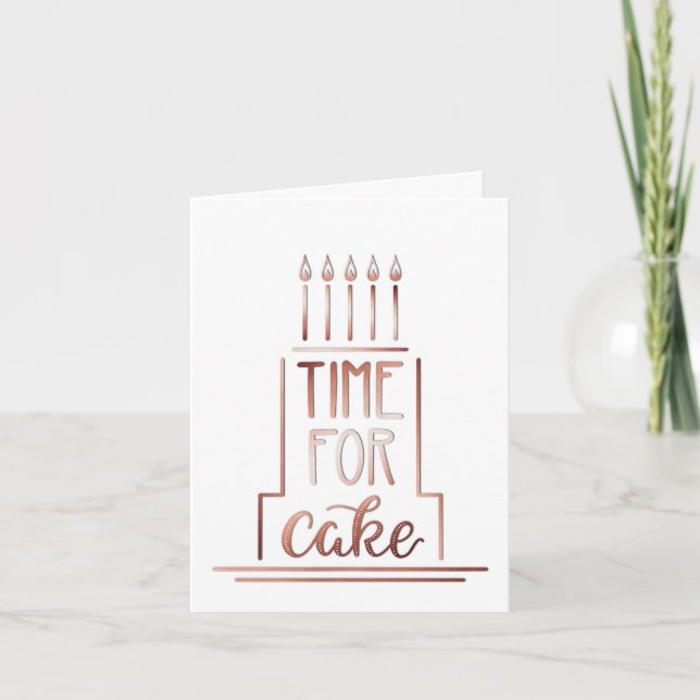 Simple Hand Drawn Cake Happy Birthday Rose Gold Card (Front)