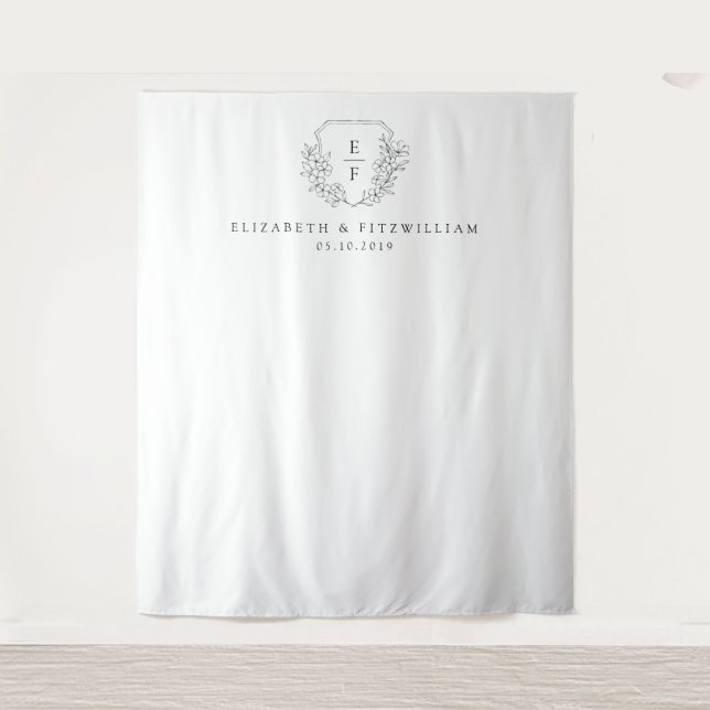 Simple Hand Drawn Cherry Blossom Monogram Crest Tapestry (Front)