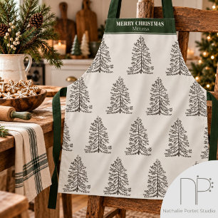 Simple Hand Drawn Christmas Tree Star Apron