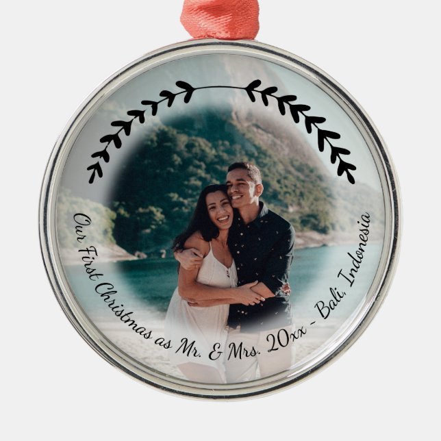 Simple Hand-drawn Design Travel Honeymoon Photo Metal Ornament (Front)