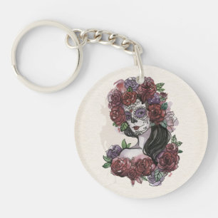 Simple Hand-drawn Dia de los Muertos   Keychain