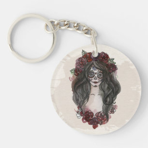 Simple Hand-drawn Dia de los Muertos   Keychain