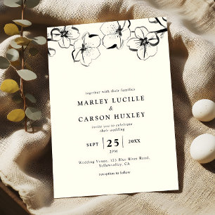 Simple Hand Drawn Floral Ivory Wedding Invitation