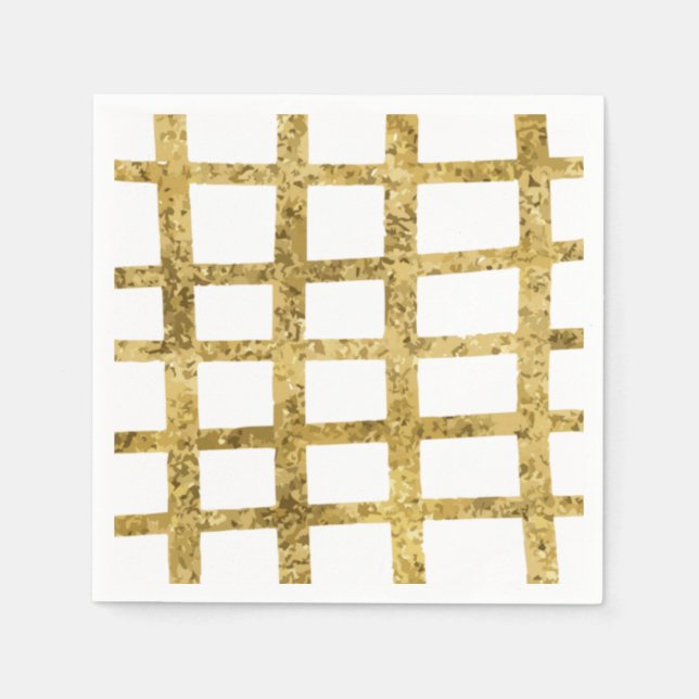 Simple hand drawn gold faux glitter grid holiday  napkin (Front)