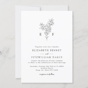 Simple Hand Drawn Minimal Cherry Blossom Monogram Invitation