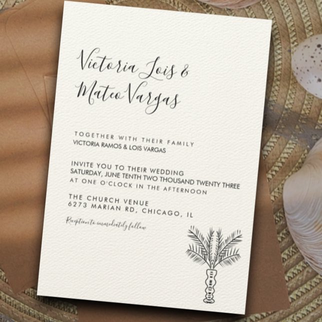 Simple Hand Drawn Palm Tree Tropical Wedding Invitation (Creator Uploaded)
