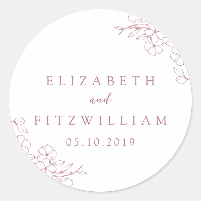 Simple Hand Drawn Pink Cherry Blossom Wedding Classic Round Sticker (Front)