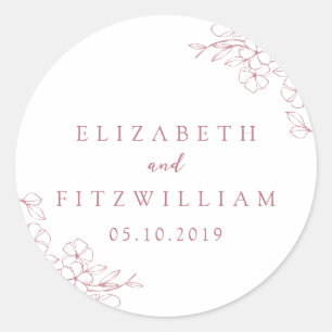 Simple Hand Drawn Pink Cherry Blossom Wedding Classic Round Sticker