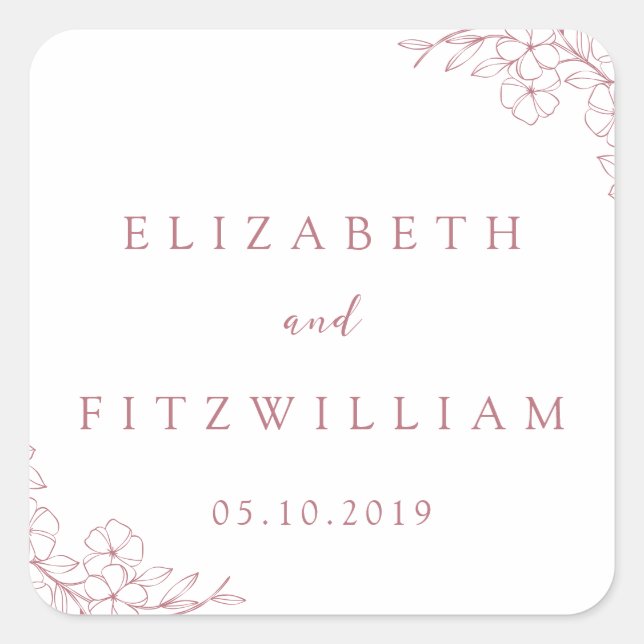Simple Hand Drawn Pink Cherry Blossom Wedding Square Sticker (Front)