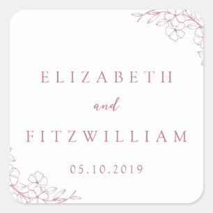 Simple Hand Drawn Pink Cherry Blossom Wedding Square Sticker