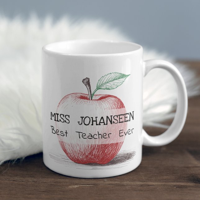 Simple Hand Drawn Red Apple Cute Best Teacher Ever Coffee Mug (Creator Uploaded)