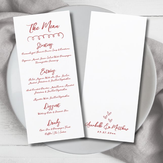 Simple Hand Drawn Red Whimsical Wedding Menu (Simple Hand Draw Red Whimsical Wedding Menu)