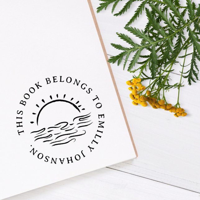 Simple Hand-drawn Sunset Custom Book Rubber Stamp (Creator Uploaded)